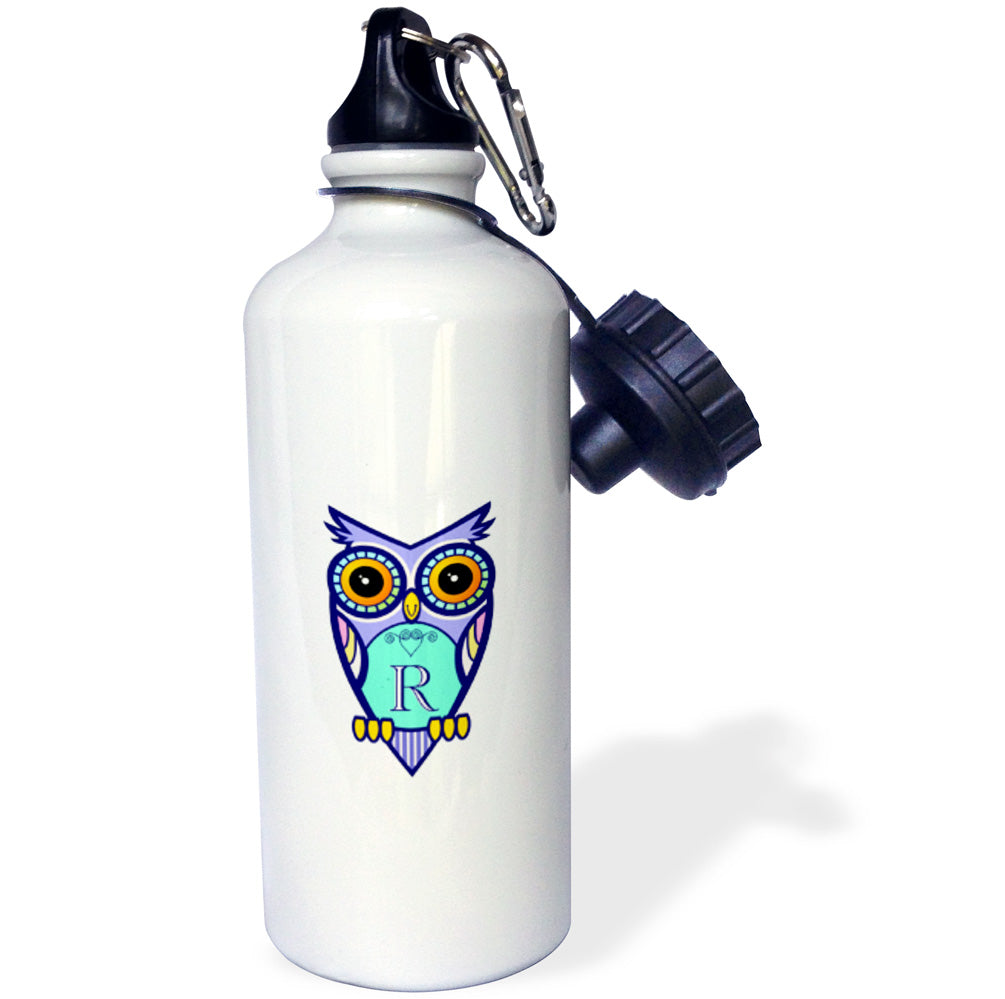 Turquoise Pink Lavender Owl Water Bottle, 21-ounce A460