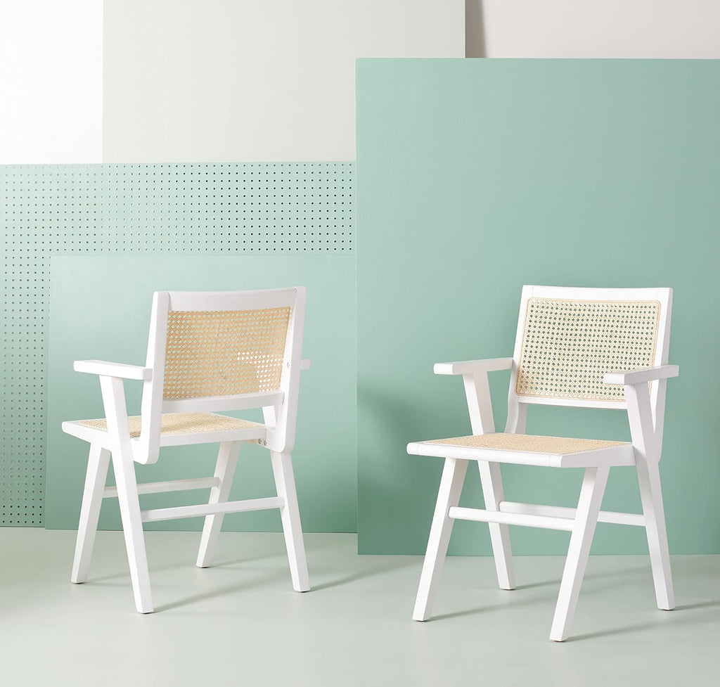 White/Natural French Cane Arm Chair (Set of 2) D439