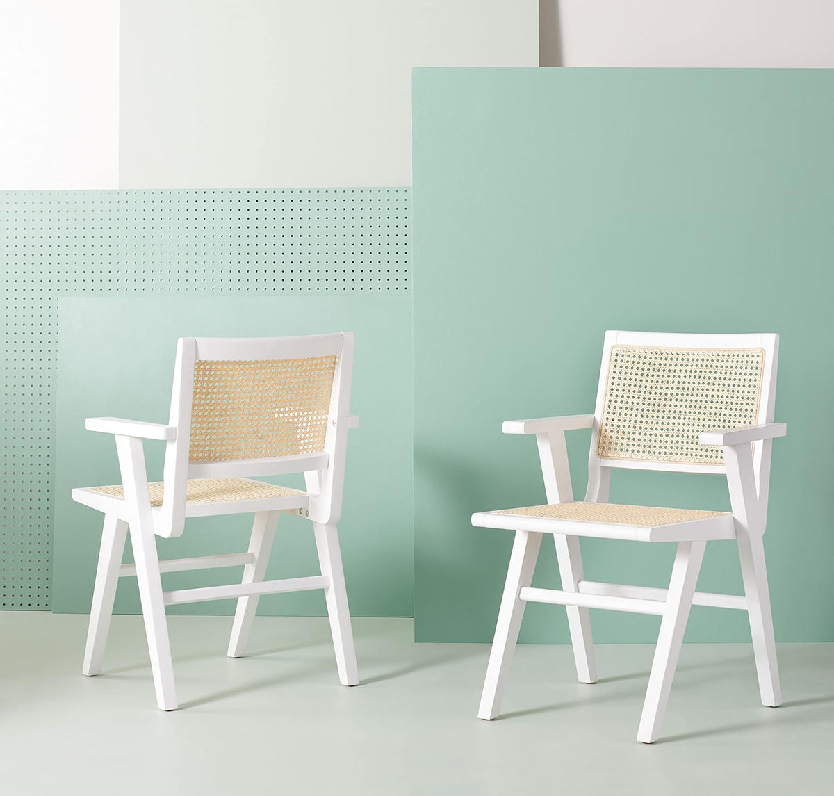 White/Natural French Cane Arm Chair (Set of 2) D439