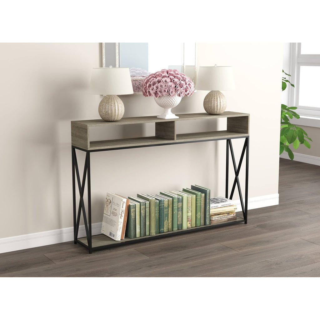 Dark Taupe Console Table with Two Open Shelves I28477