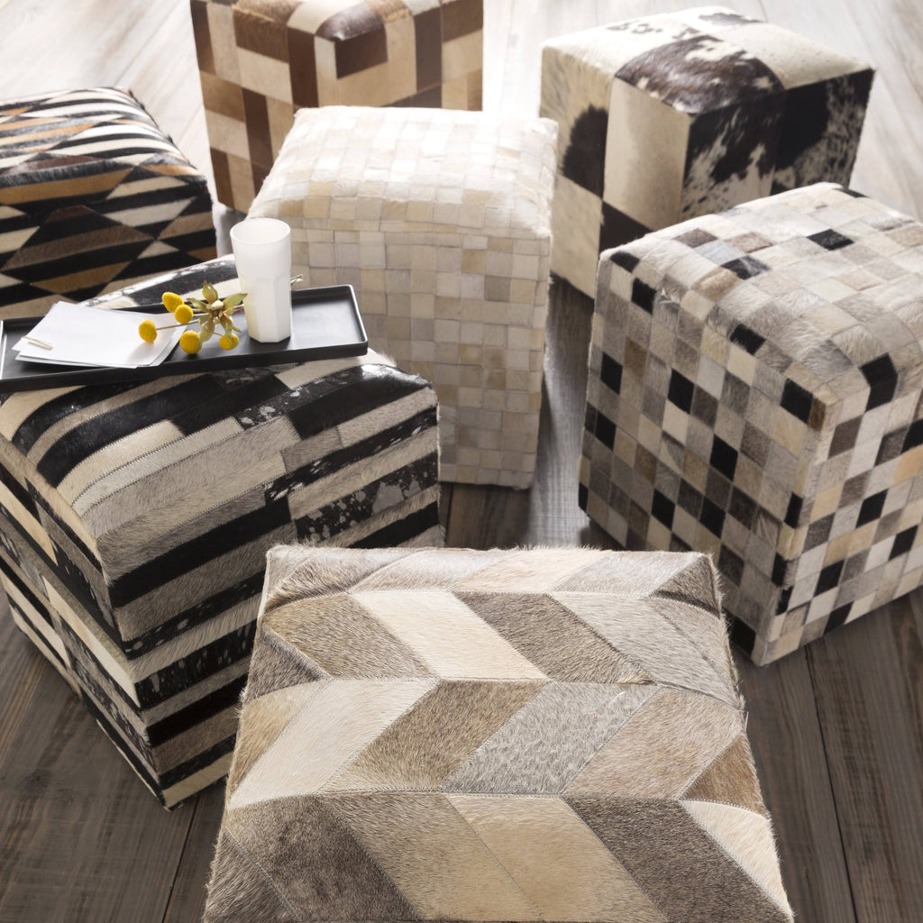 Leather Cowhide Cube Pouf Ottoman F4901