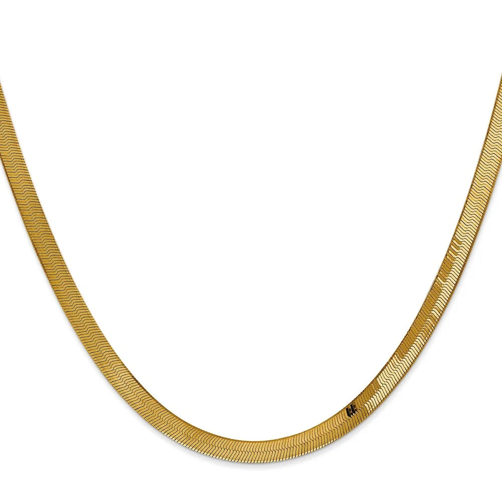 14K Yellow Gold Herringbone Chain Necklace 24 inch 4 mm with Lobster Clasp H624774