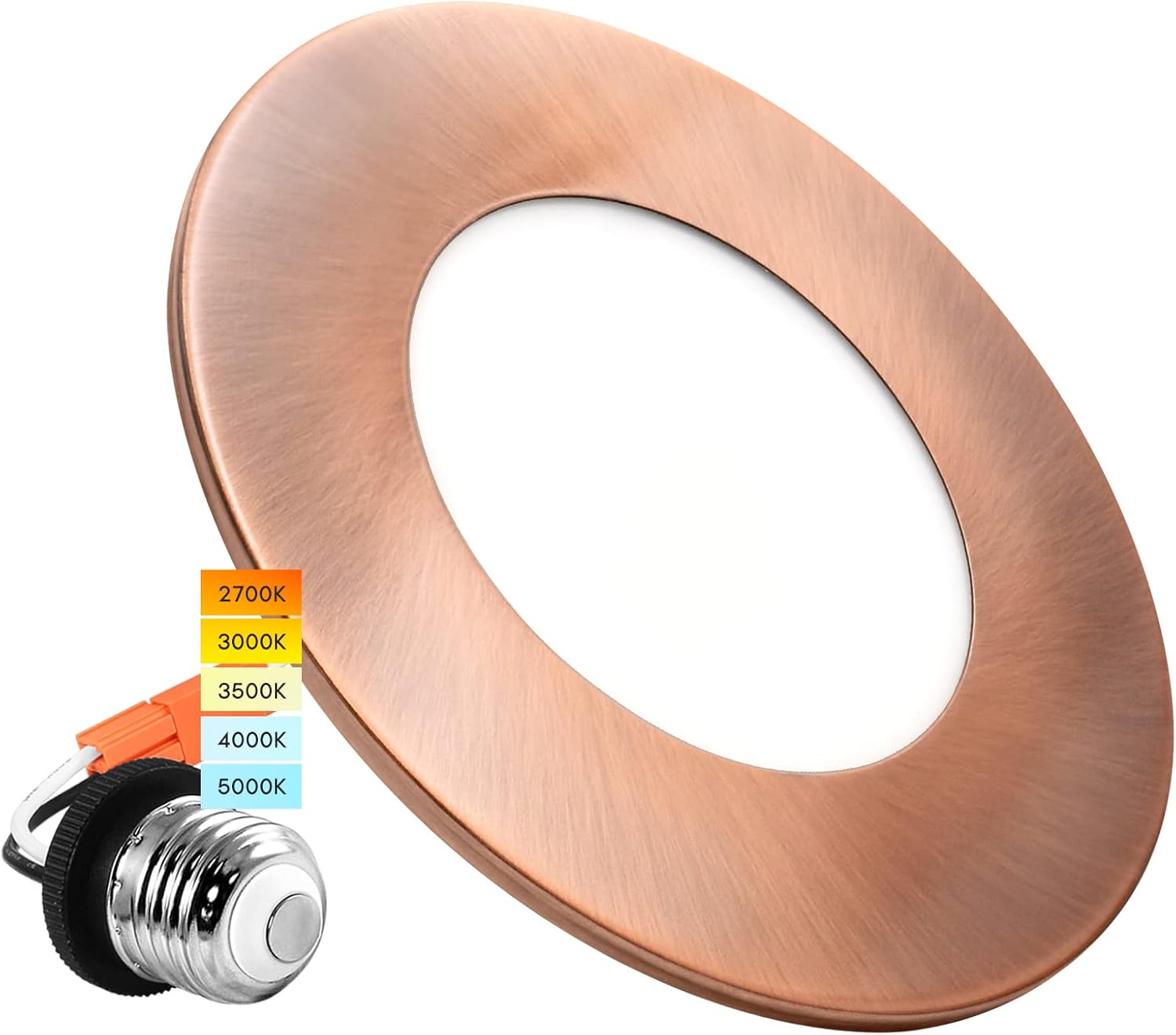 4 Inch LED Recessed Ceiling Light, 5 Color Selectable 2700K-5000K, Dimmable, 500 LM, Chrome F825270