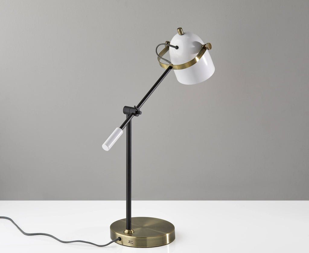 Black White and Antique Brass Desk Lamp H173