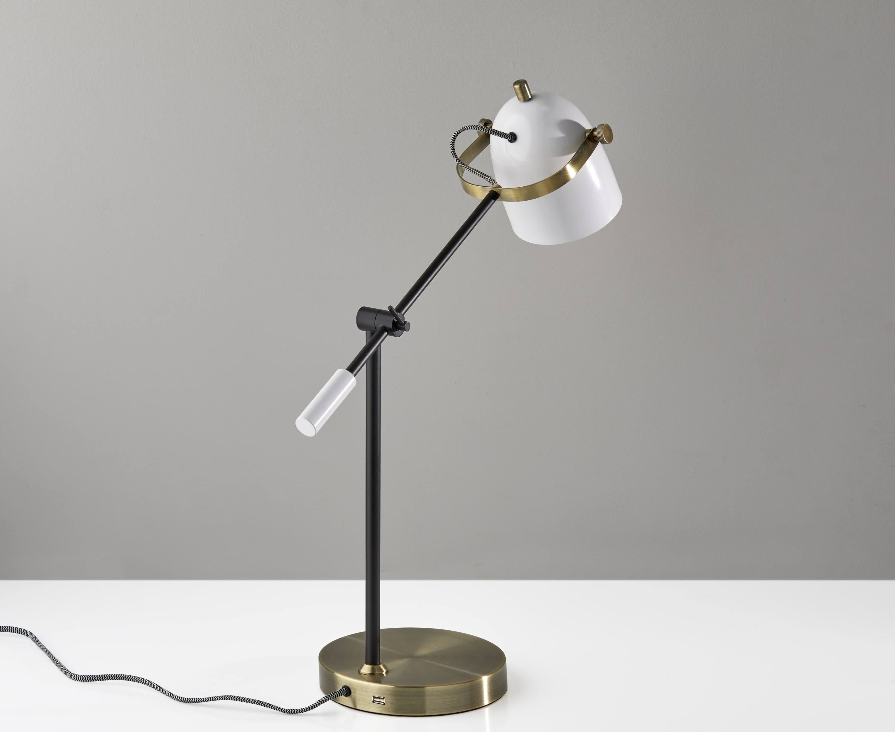Black White and Antique Brass Desk Lamp H173