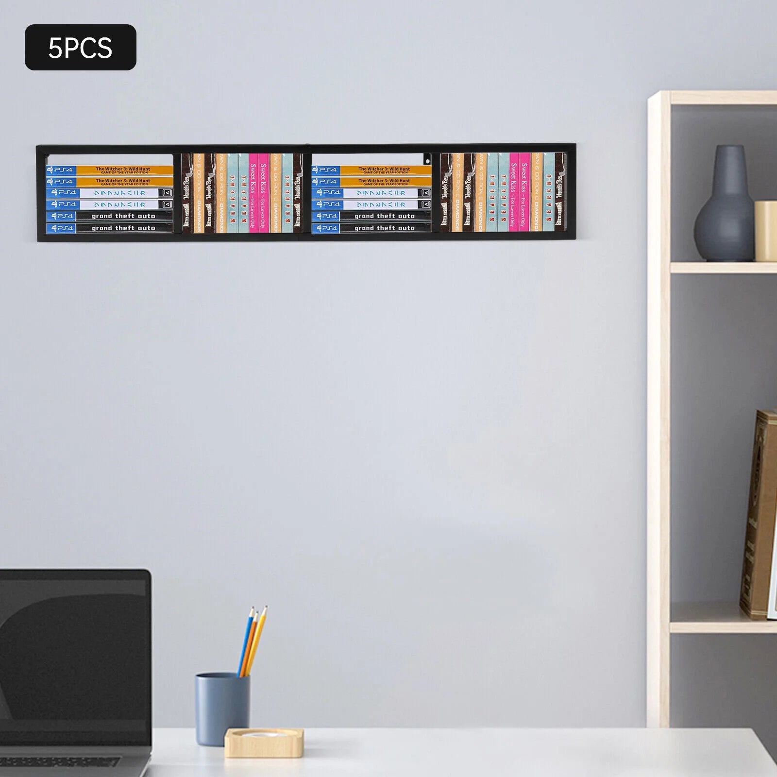 34 In Media Storage Shelves for Wall, CD DVD Storage Shelf F7658