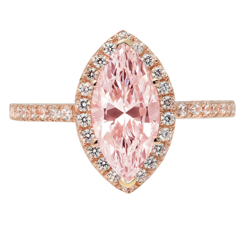 2.38ct Marquise Cut Pink Simulated Diamond 14k Pink Rose Gold Halo Ring Size 10 G62893