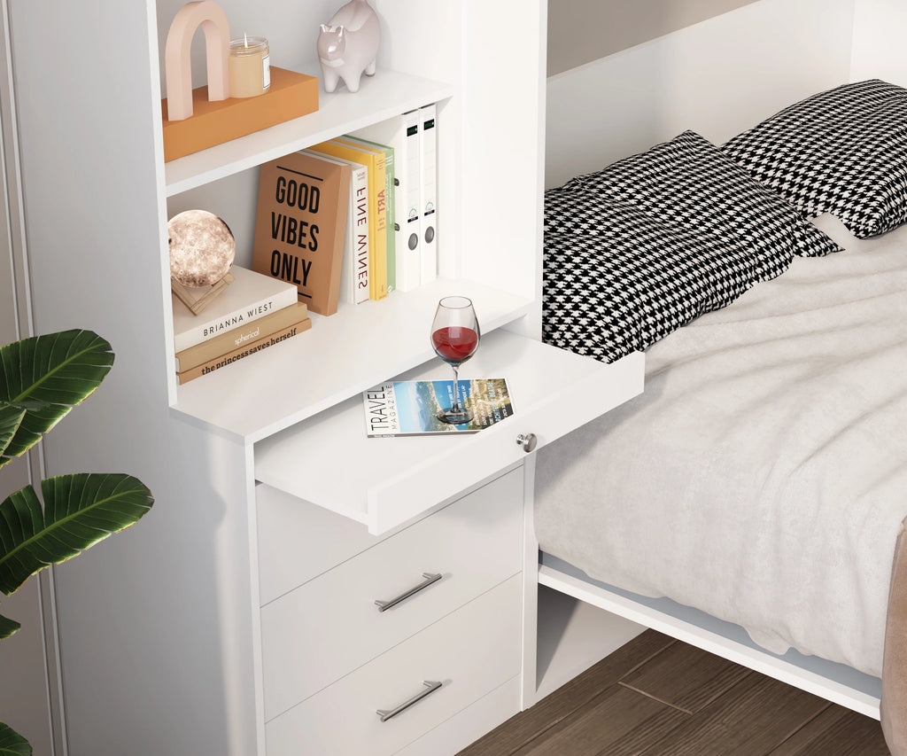 White Full Size Vertical Murphy Bed with Shelf and Drawers B874002