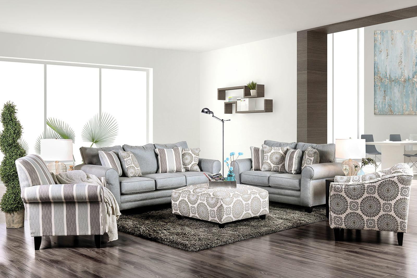 Blue Gray Fabric Living Room Set 4pcs C277441