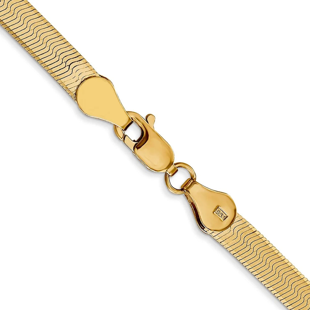 14K Yellow Gold Herringbone Chain Necklace 24 inch 4 mm with Lobster Clasp H624774