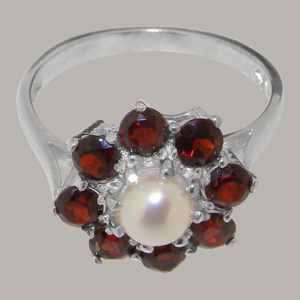 9k White Gold Cultured Pearl & Garnet Statement Ring S6022