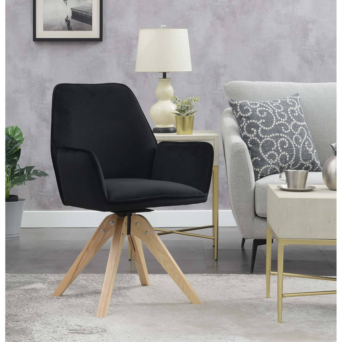 Velvet Blue Swivel Accent Chair Y554262