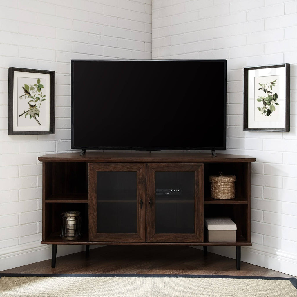 Dark Walnut Glass Door Corner TV Console X898980