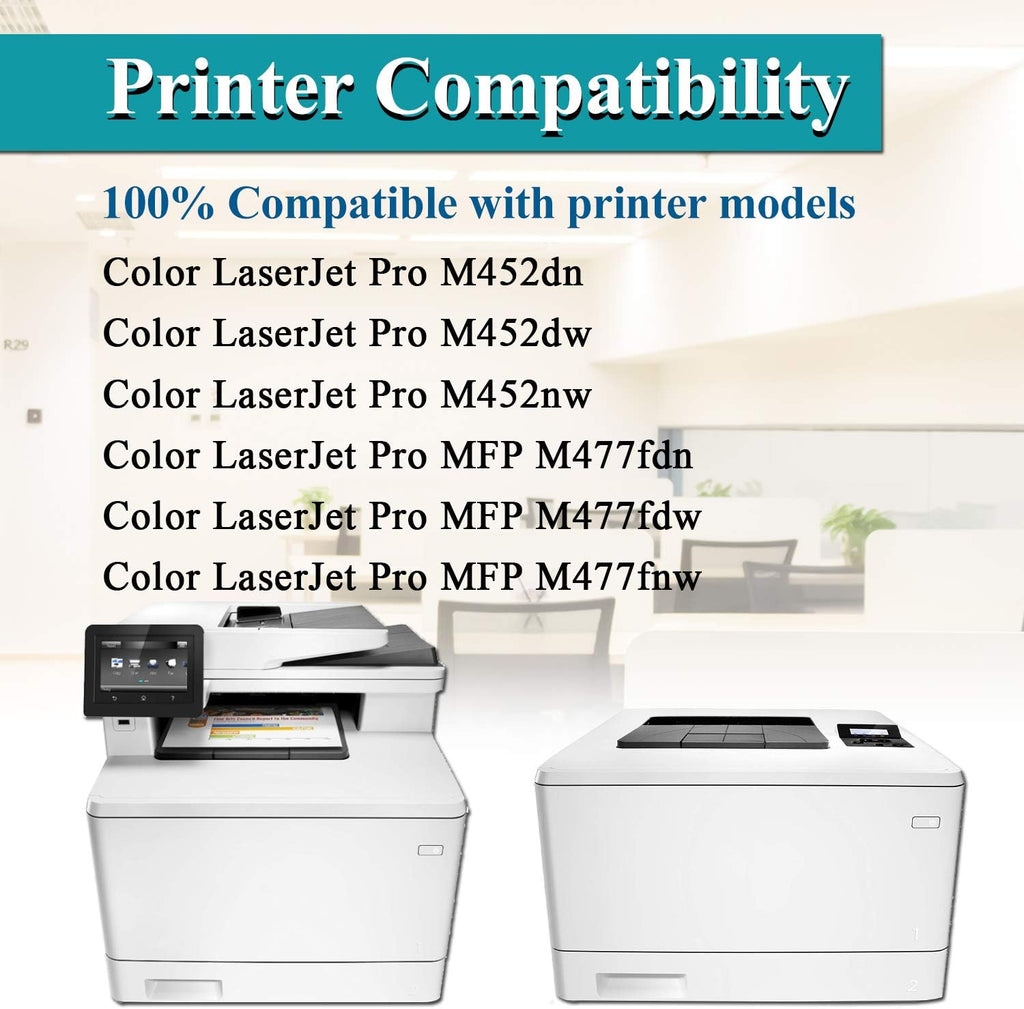 4 Pack High Yield CF410X CF411X CF412X CF413X Toner Cartridge Replacement for HP Color Pro M452 M477 MFP B911