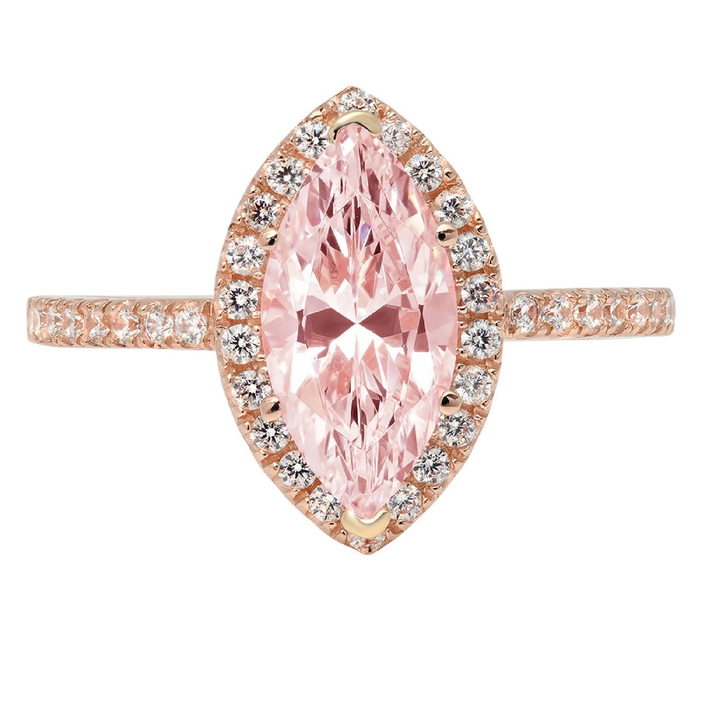 2.38ct Marquise Cut Pink Simulated Diamond 14k Pink Rose Gold Halo Ring Size 10 G62893