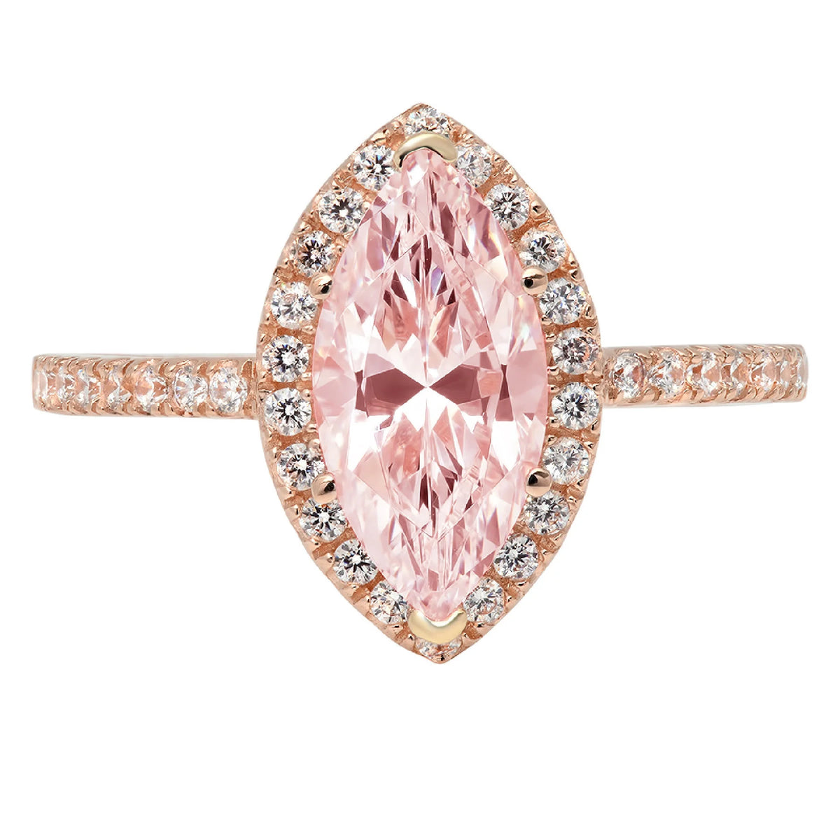 2.38ct Marquise Cut Pink Simulated Diamond 14k Pink Rose Gold Halo Ring Size 10 G62893