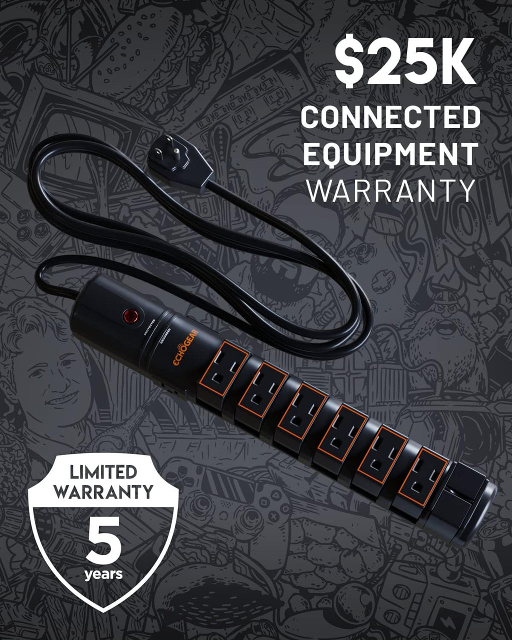 Rotating Outlet Surge Protector 2 Pack with 8 Outlets, Flat Plug, Long Cord, Black C29203