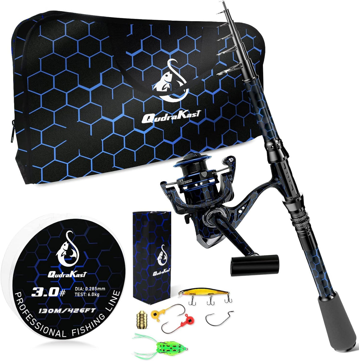 Carbon Fiber Telescopic Fishing Rod and Reel Combo Kit with Tackle Box, Pack of 2 O197