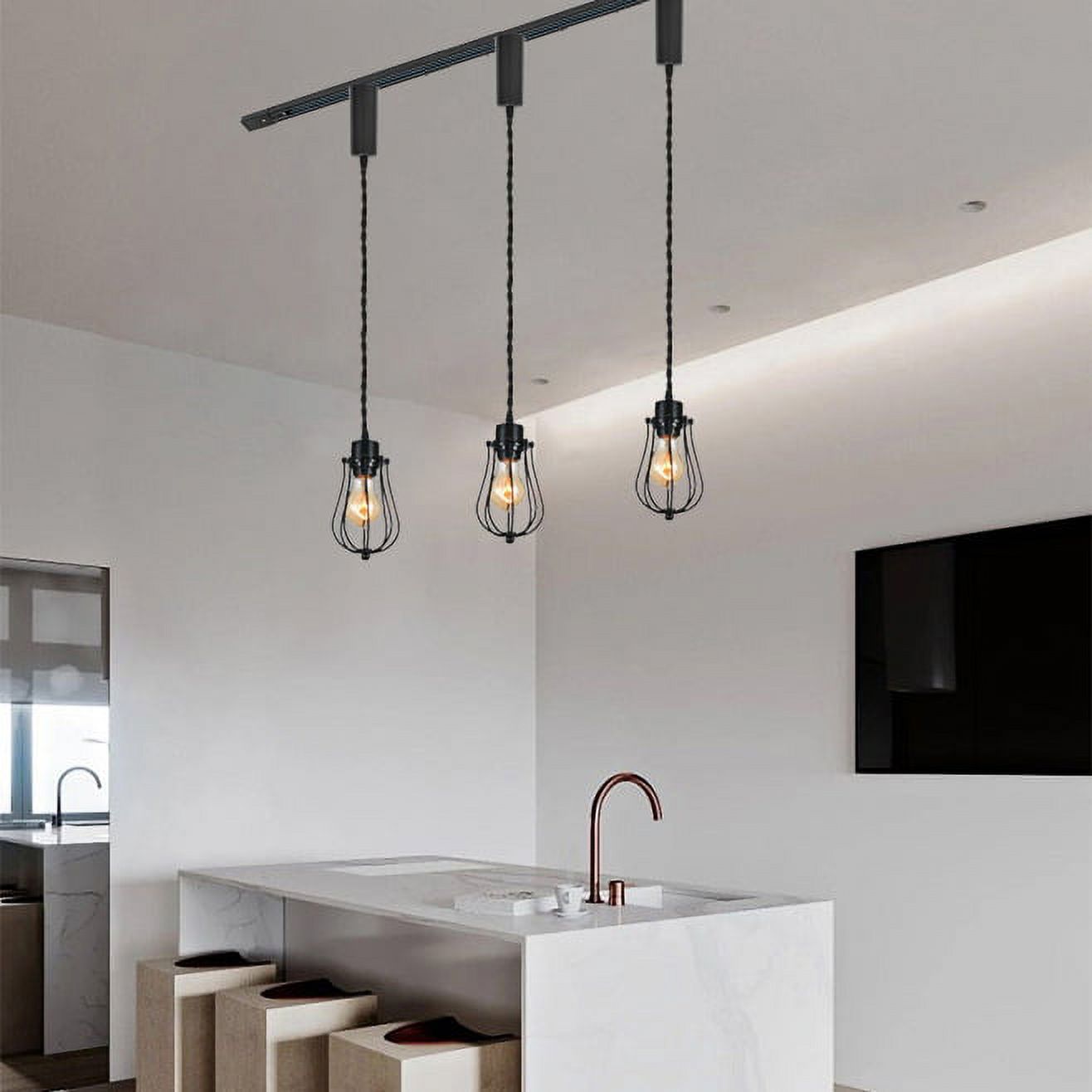 3-Light Dimmable H Track Pendant Light, Copper Finish V31698