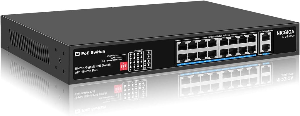 26 Port PoE Switch with 24 Ports 10/100Mbps PoE+@400W, 2 Gigabit Uplink Ports, VLAN Mode, Metal Case, Desktop/Rack Mount, Unmanaged Q8569