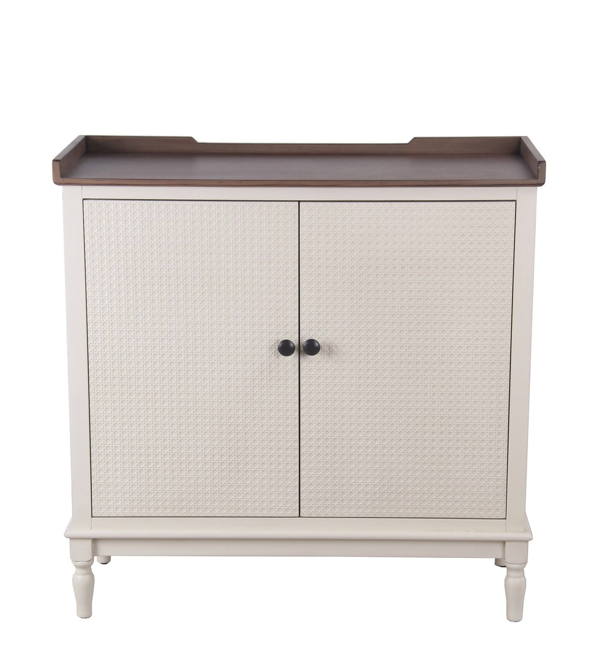 White Wooden Cabinet with Tray Top and Turned Legs Y163