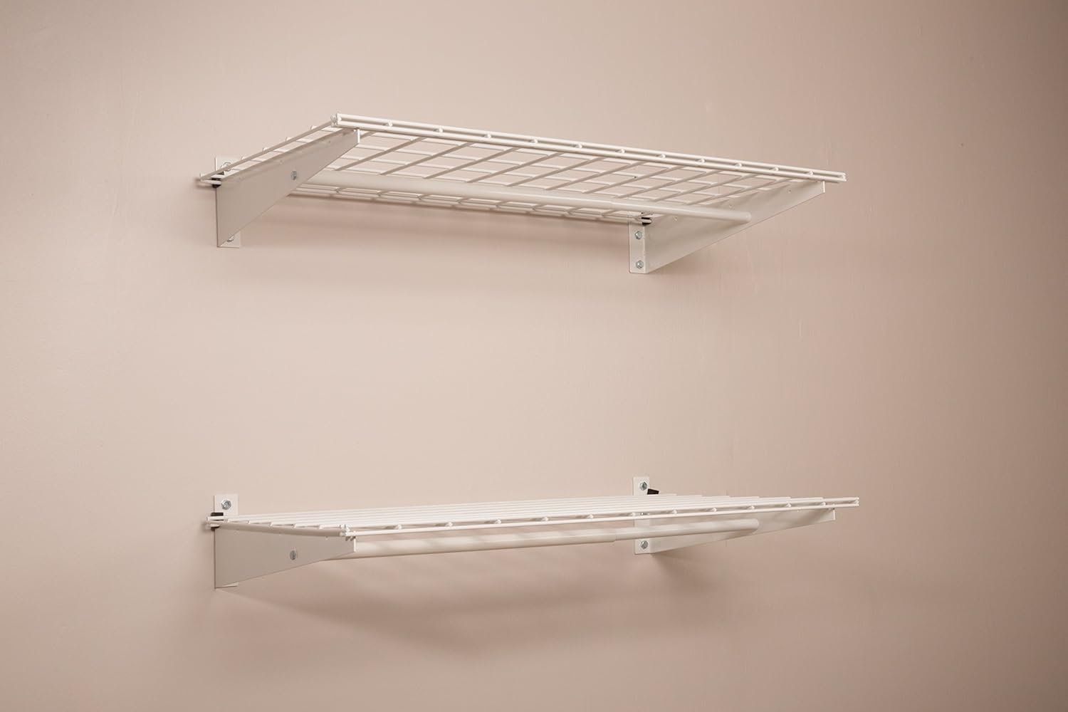 White Wall Shelf with Hanging Rod, 36" x 18", 2-Pack J23119