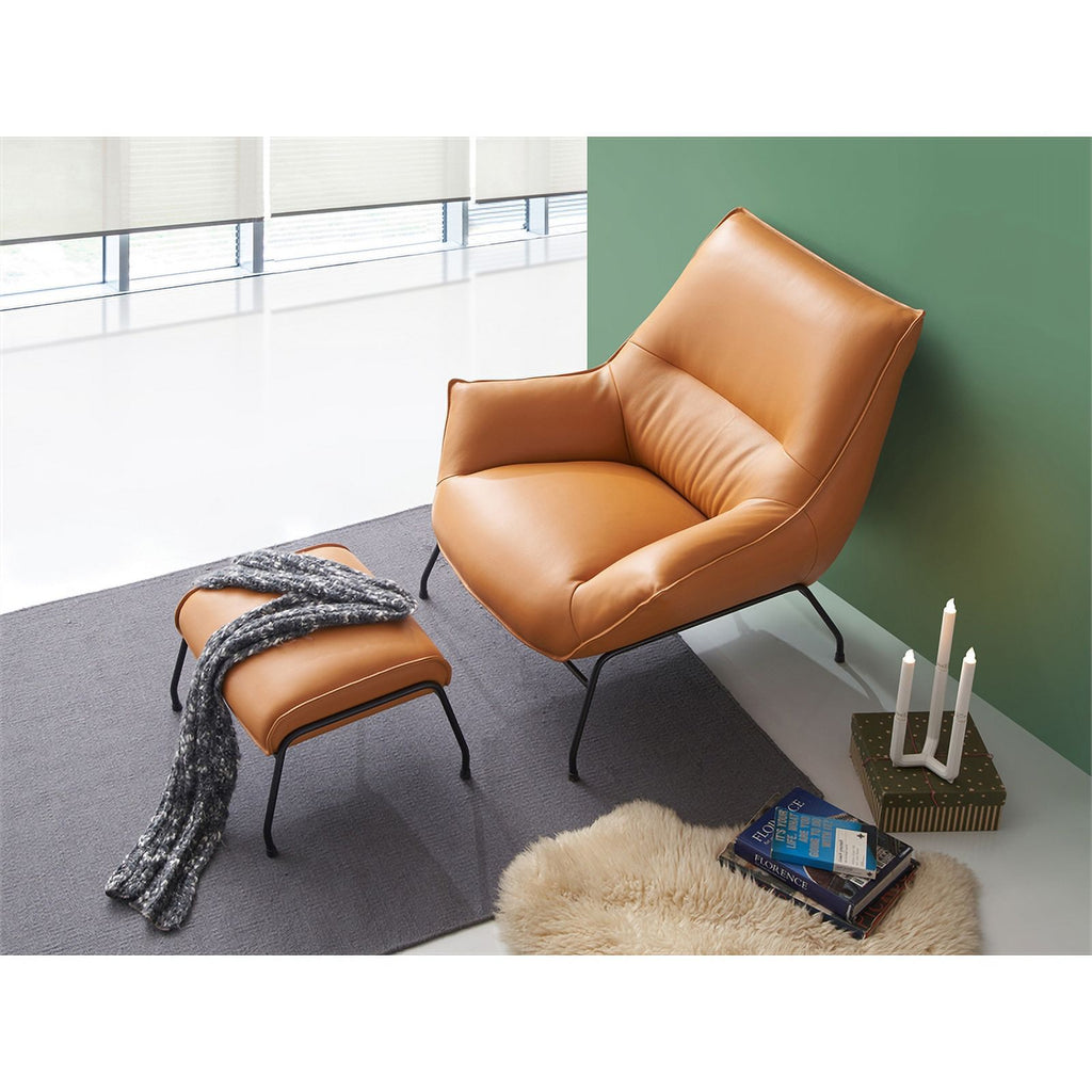 Tan Upholstered Leather Accent Chair and Ottoman C4425