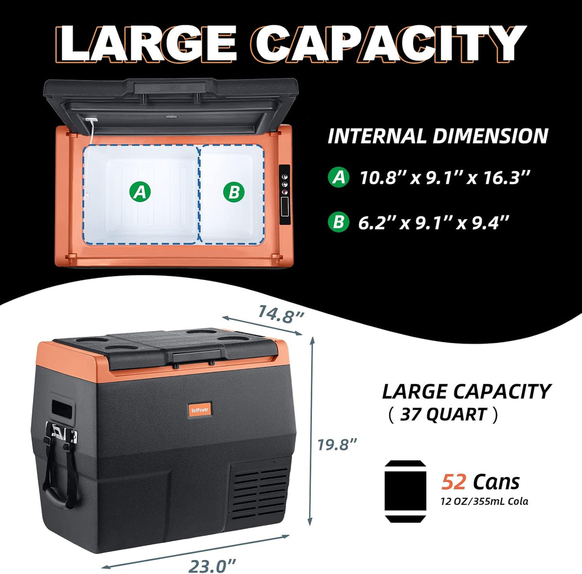 Portable Fridge Freezer, 12 Volt Refrigerator, Electric Cooler with Wheels Y40353