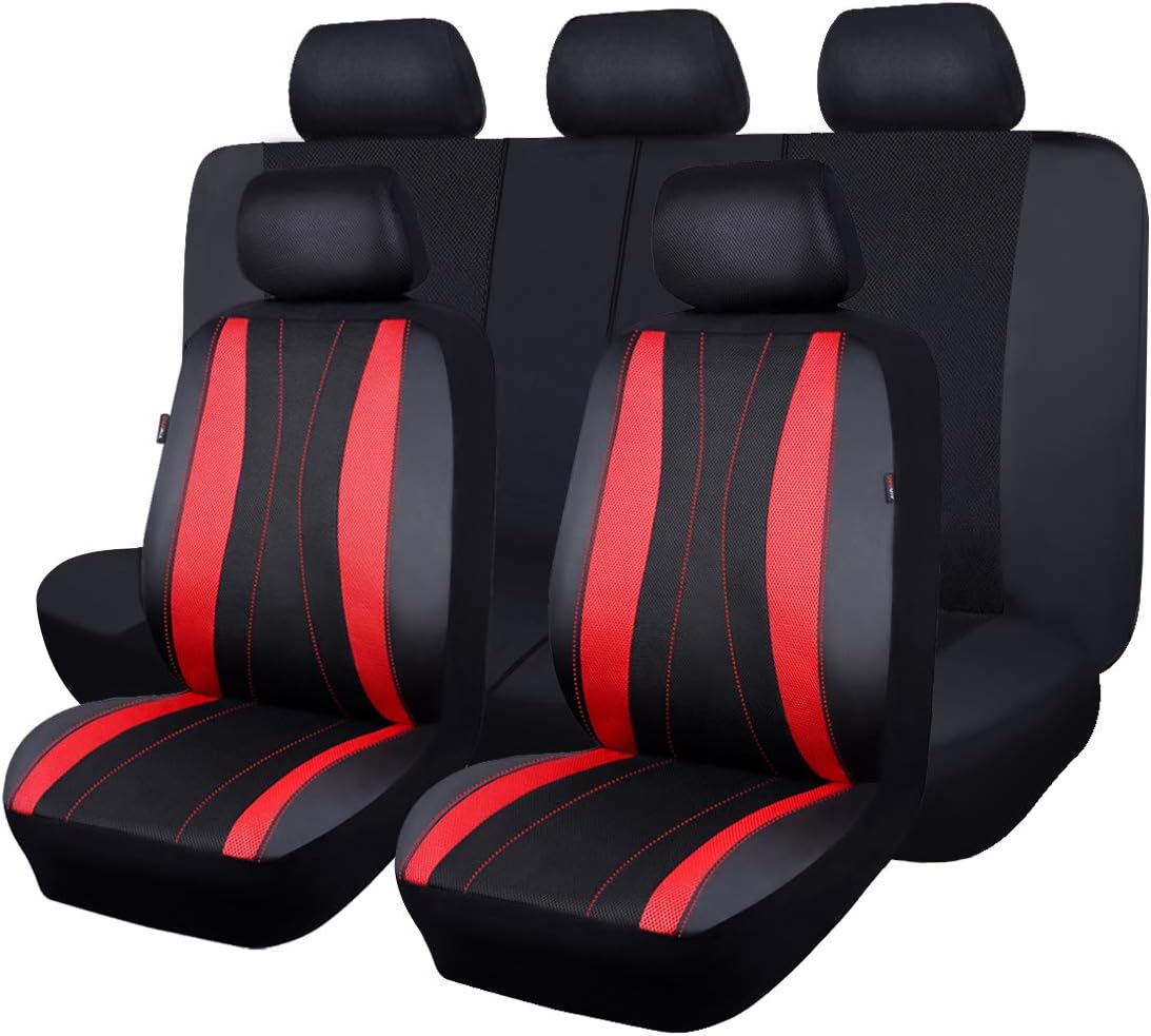 Faux Leather Mesh Car Seat Covers Full Set K114