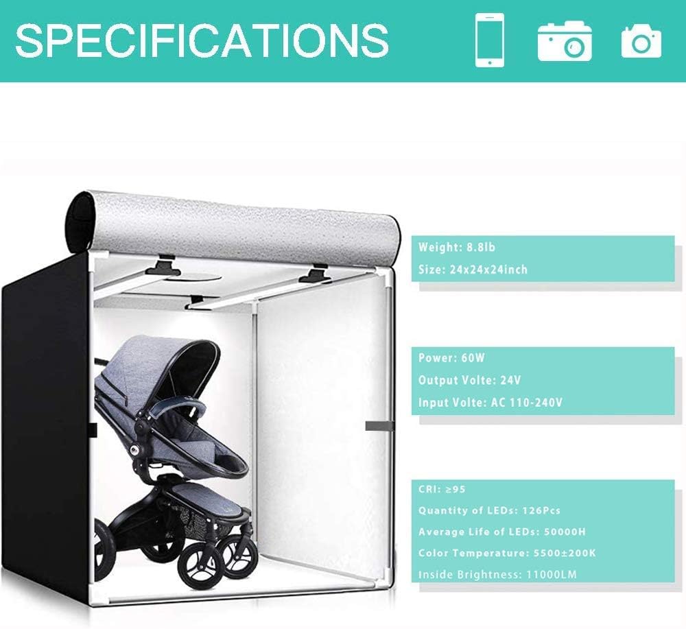 24 x 24 Inch Portable Photo Studio Light Box with LED Lights and 6 Color Backdrops H3594