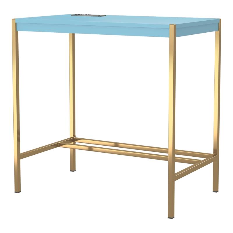 Aruba Blue and Gold Wood Writing Desk with USB Port D104