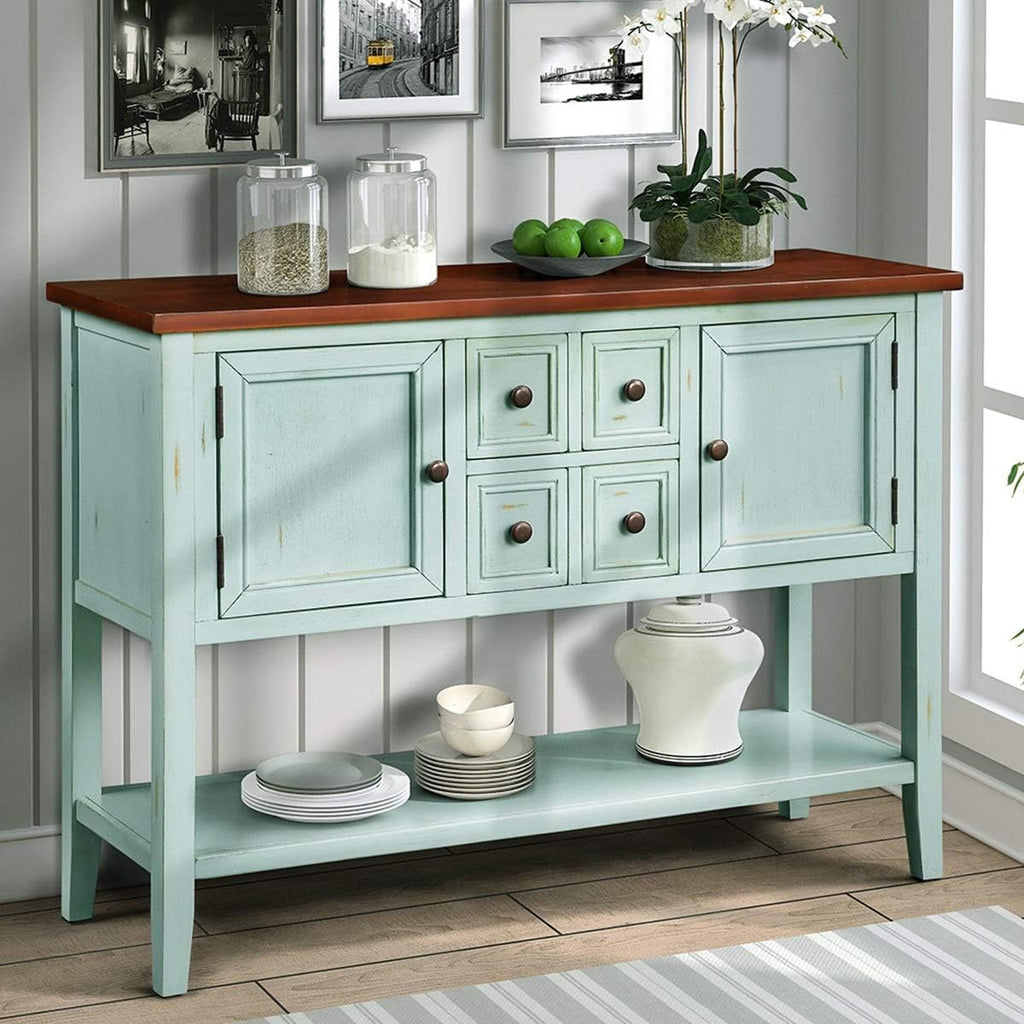 Dark Brown Console Sofa Table with Storage Drawers and Bottom Shelf I6837