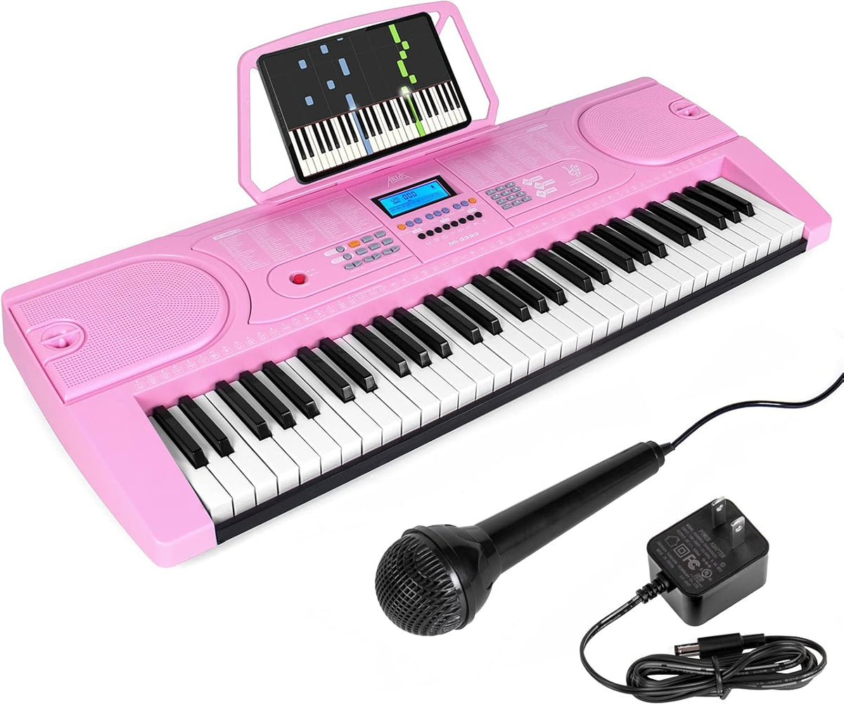White 61 Key Portable Electronic Piano Keyboard with Microphone C46741