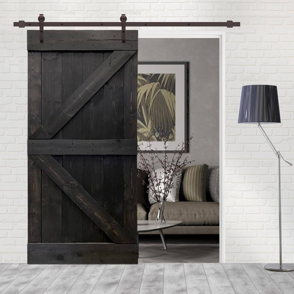Charcoal Black Stained Wood Interior Sliding Barn Door with Hardware Kit I867