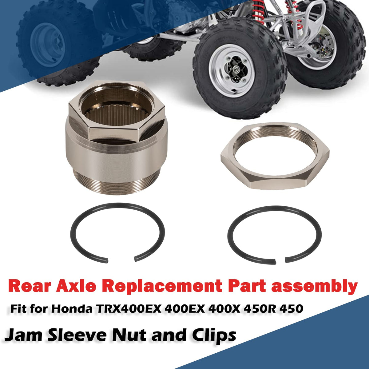 Rear Axle Lock nut Assembly with Jam Sleeve nut and Clips Pack of 2 O9981