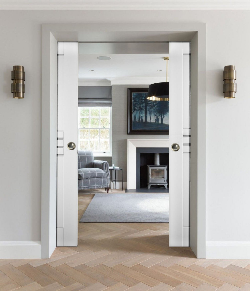 Sliding French Double Pocket Doors 36 x 96 inches White MDF Interior Doors C94819