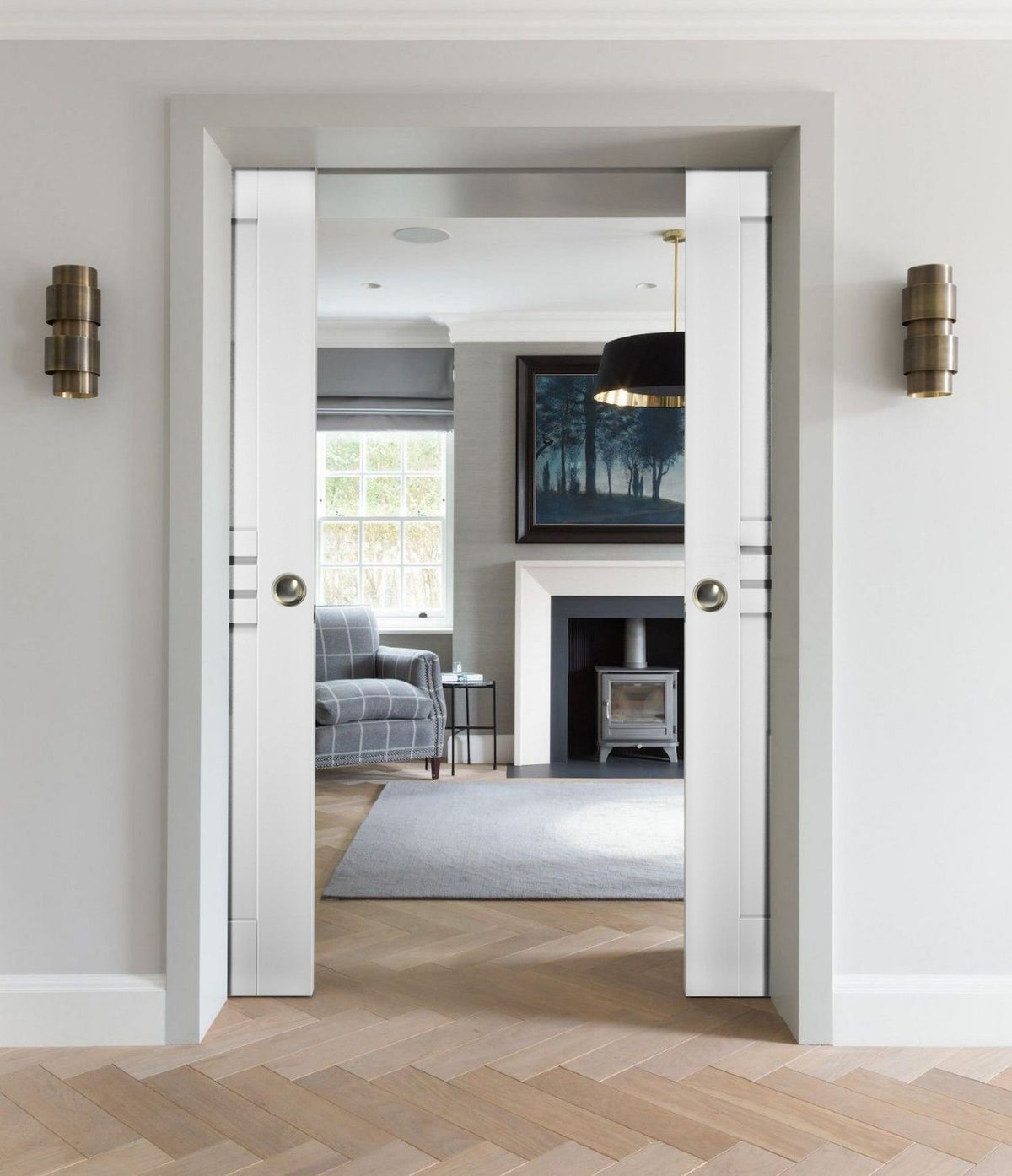 Sliding French Double Pocket Doors 36 x 96 inches White MDF Interior Doors C94819