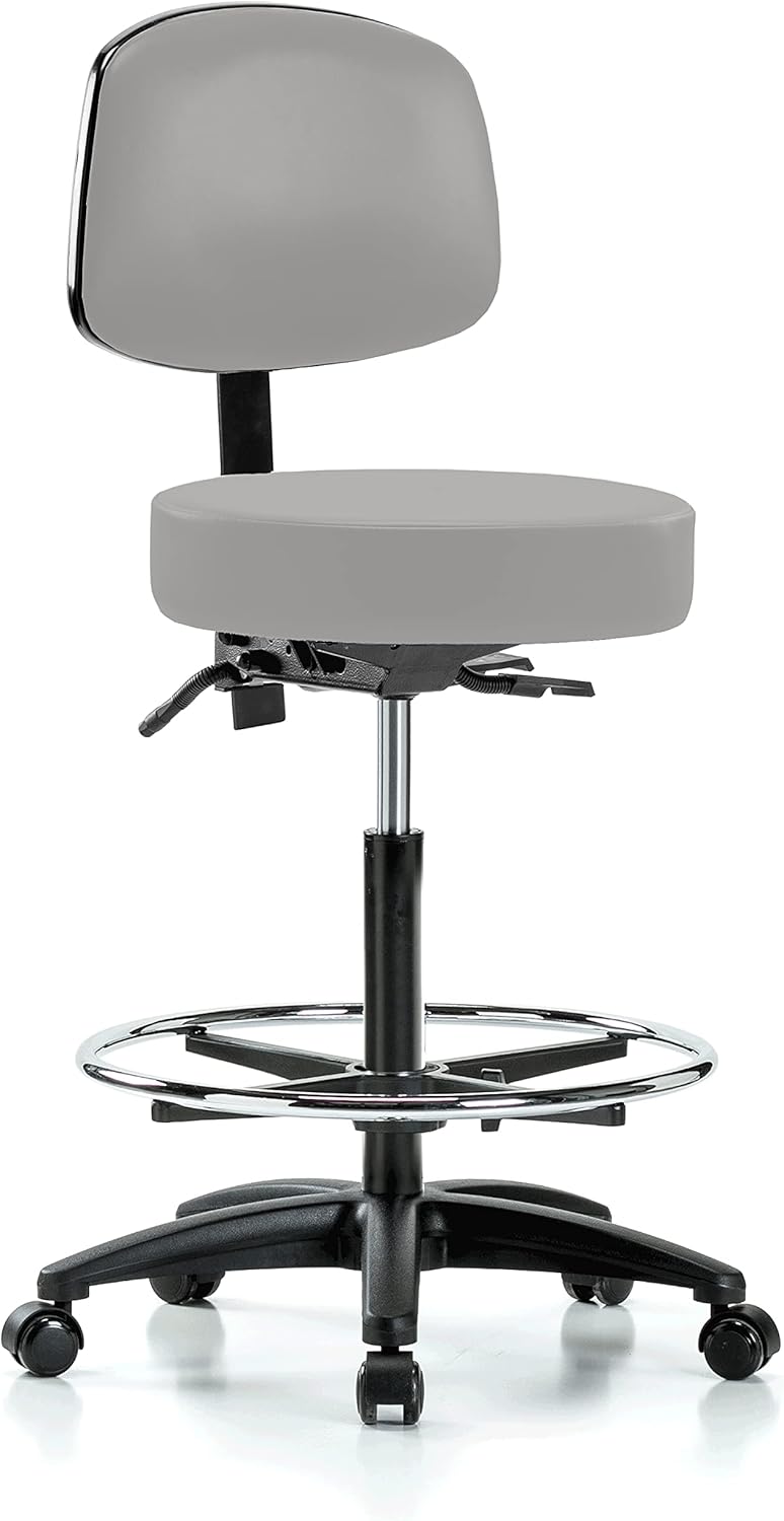 Rolling Height Adjustable Doctor's Stool with Back and Footring F384181