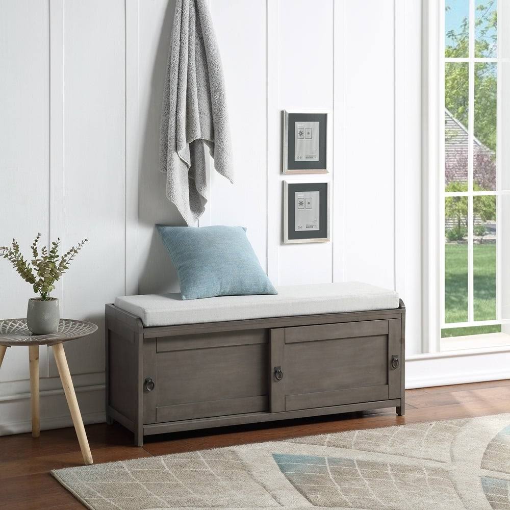 Grey Wood Storage Bench with Cabinets J860859