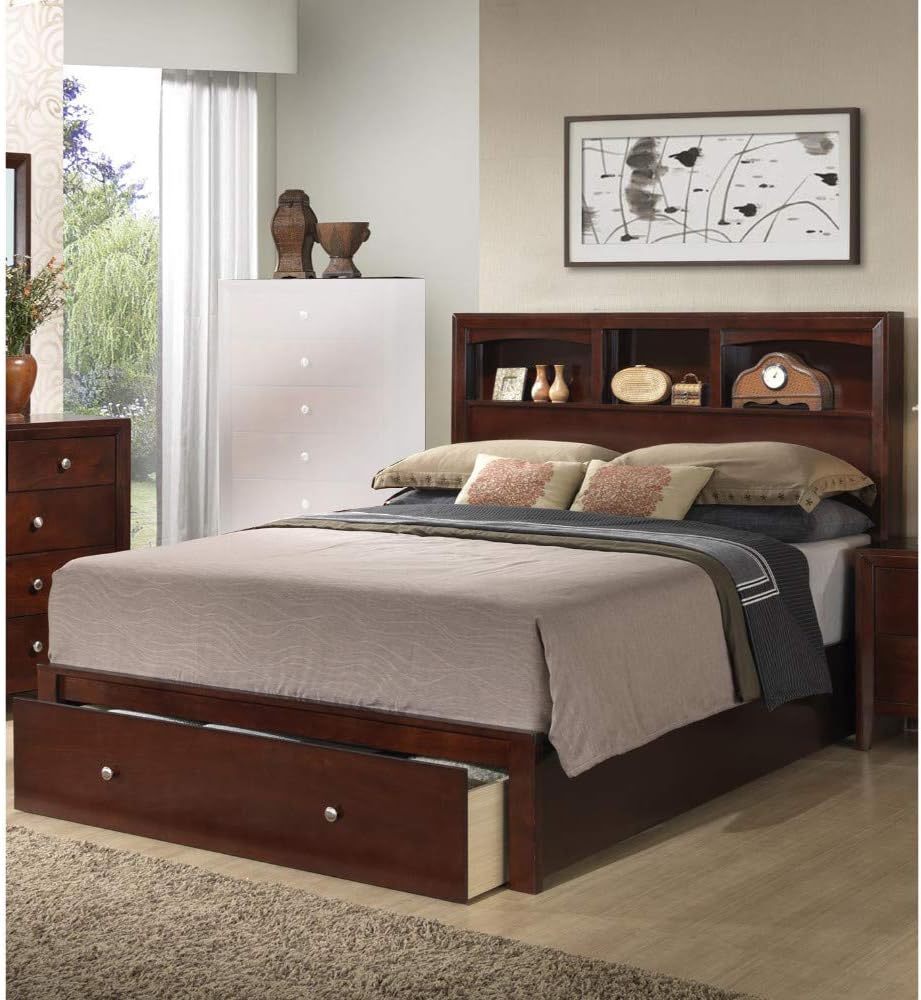 Brown Cal King Wooden Bed With Storage K3700