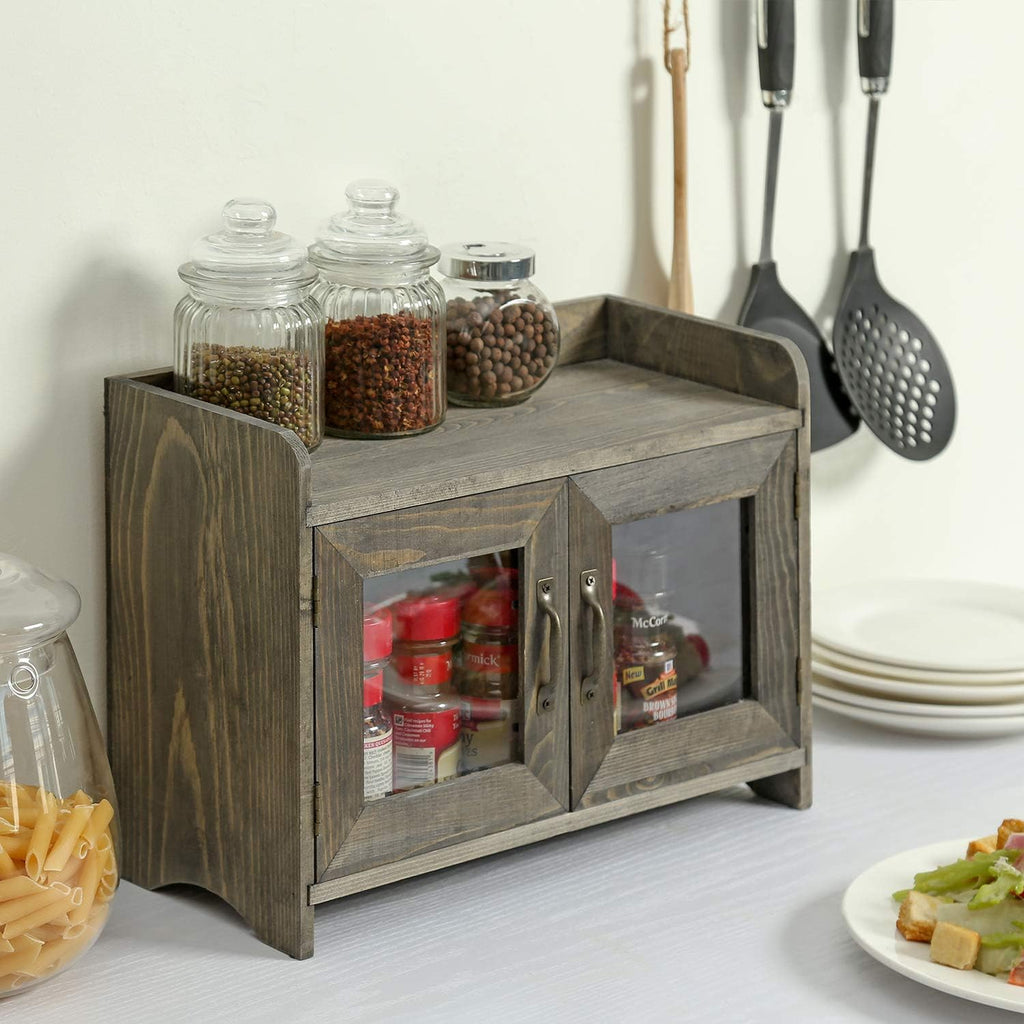 Rustic Gray Wood Storage Cabinet Shelves with Glass Windows Pack of 2 X538735