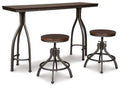 Rustic Brown Counter Height Dining Table and Bar Stools Set of 3 D220