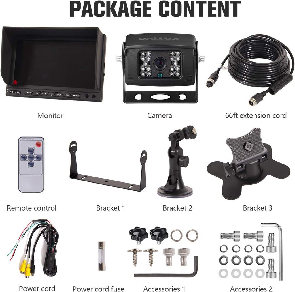 Heavy Duty Waterproof Backup Camera System with 7 inch Monitor and 66ft Cable M2014