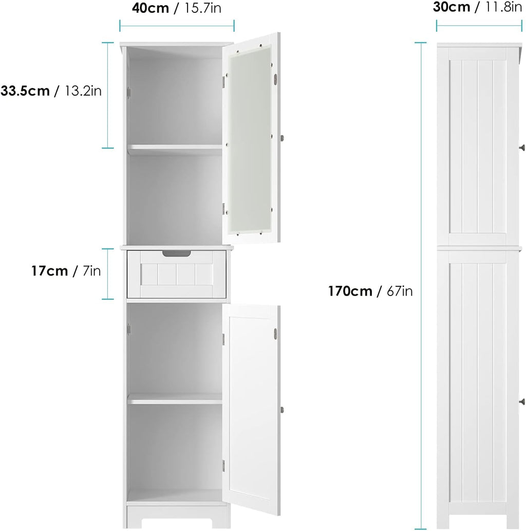 White Tall Freestanding Bathroom Storage Cabinet with Door and Drawer and Adjustable Shelves I162