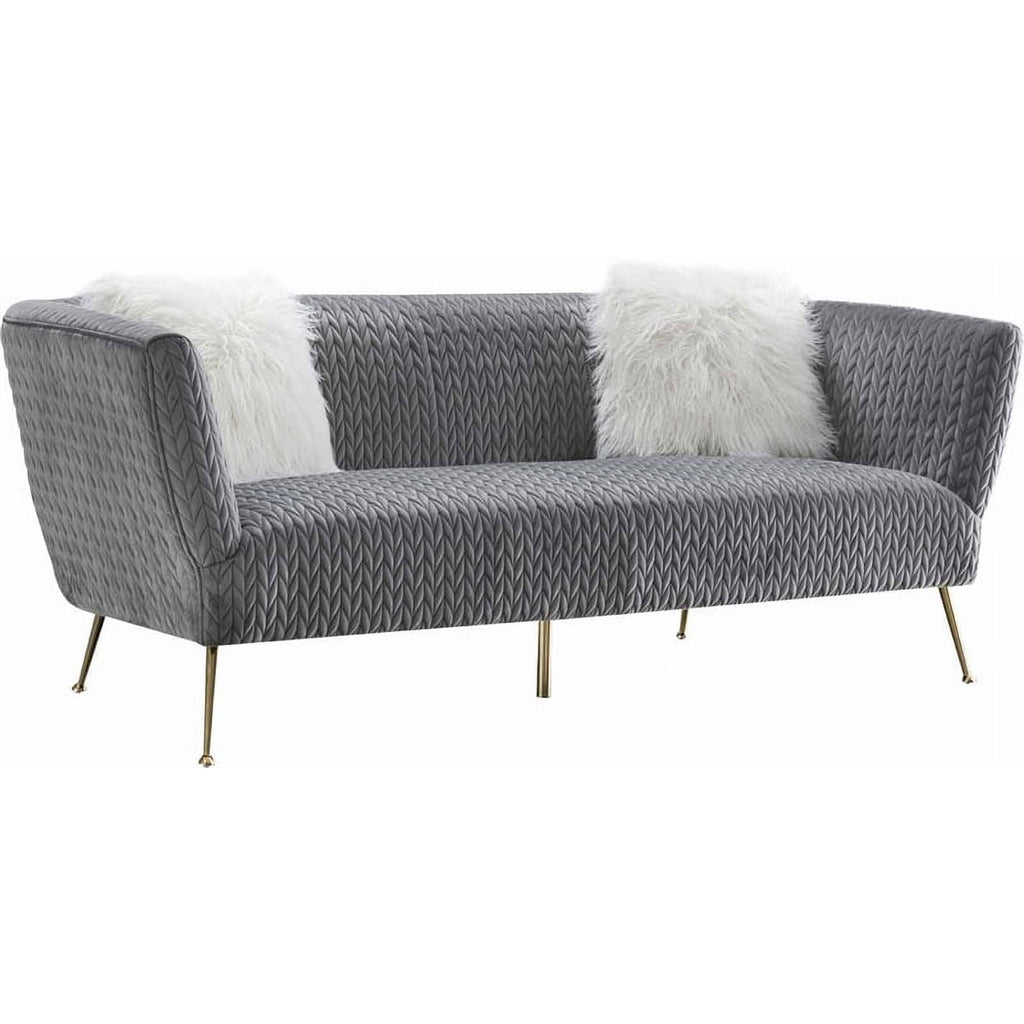 Grey Velvet Sofa with 2 Pillows D155