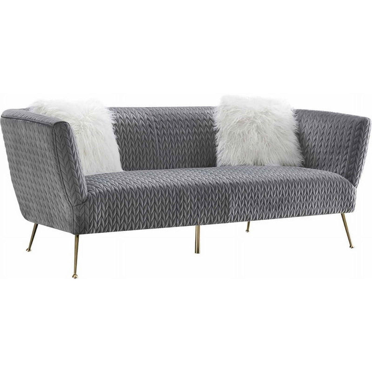 Grey Velvet Sofa with 2 Pillows D155