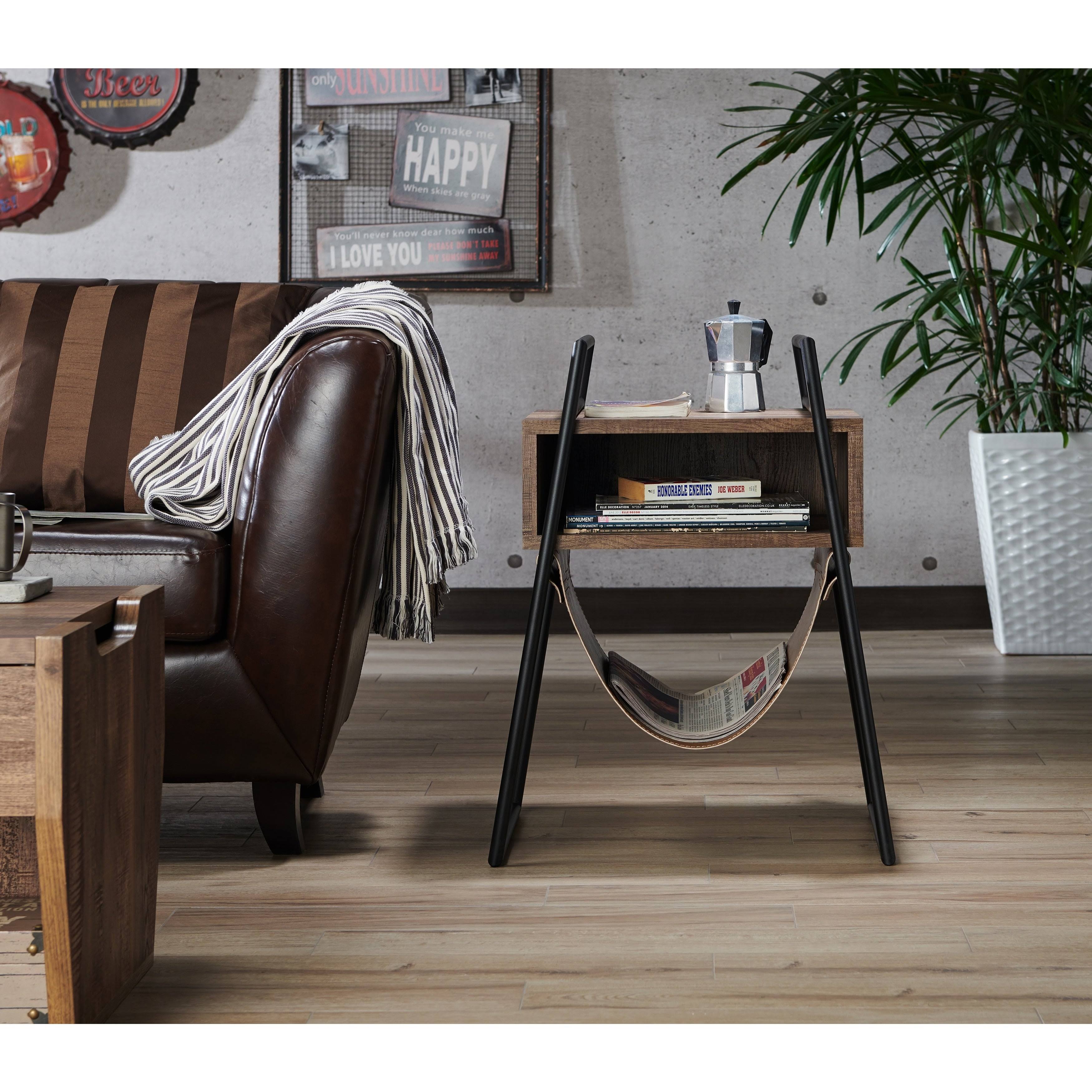 Rustic Oak Open Shelf End Table L352