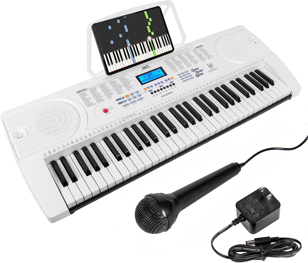 White 61 Key Portable Electronic Piano Keyboard with Microphone C46741