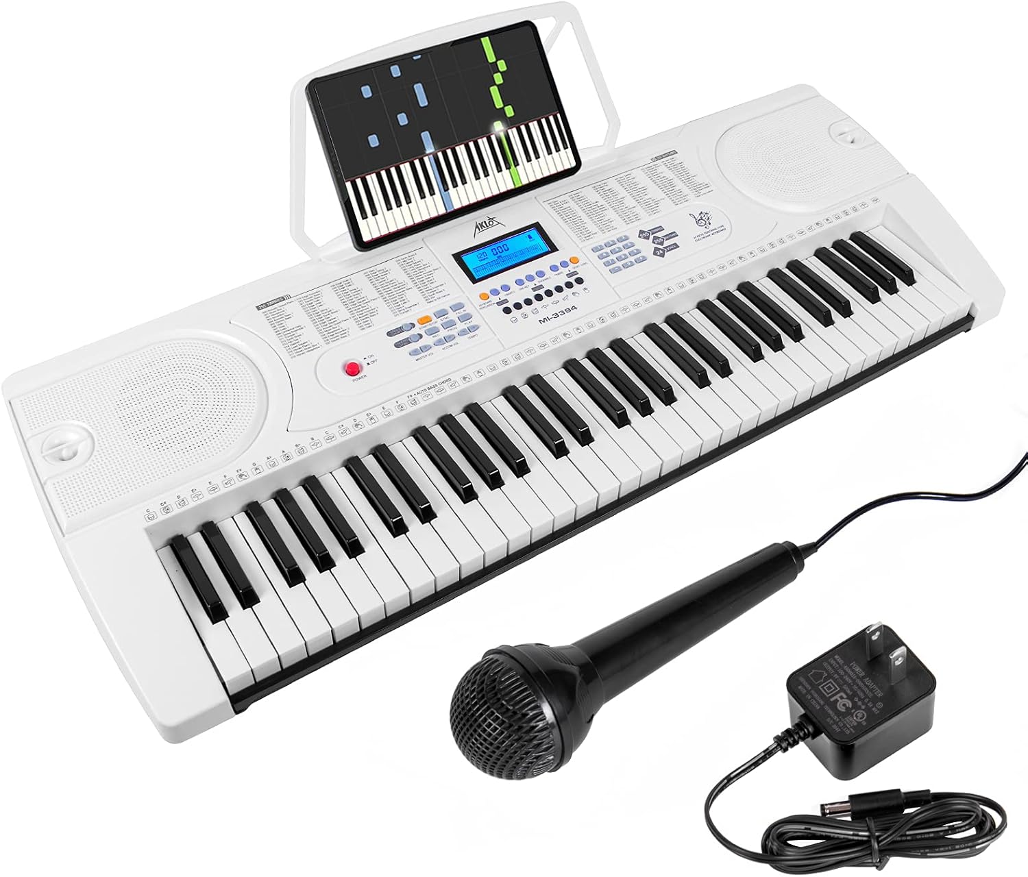 White 61 Key Portable Electronic Piano Keyboard with Microphone C46741