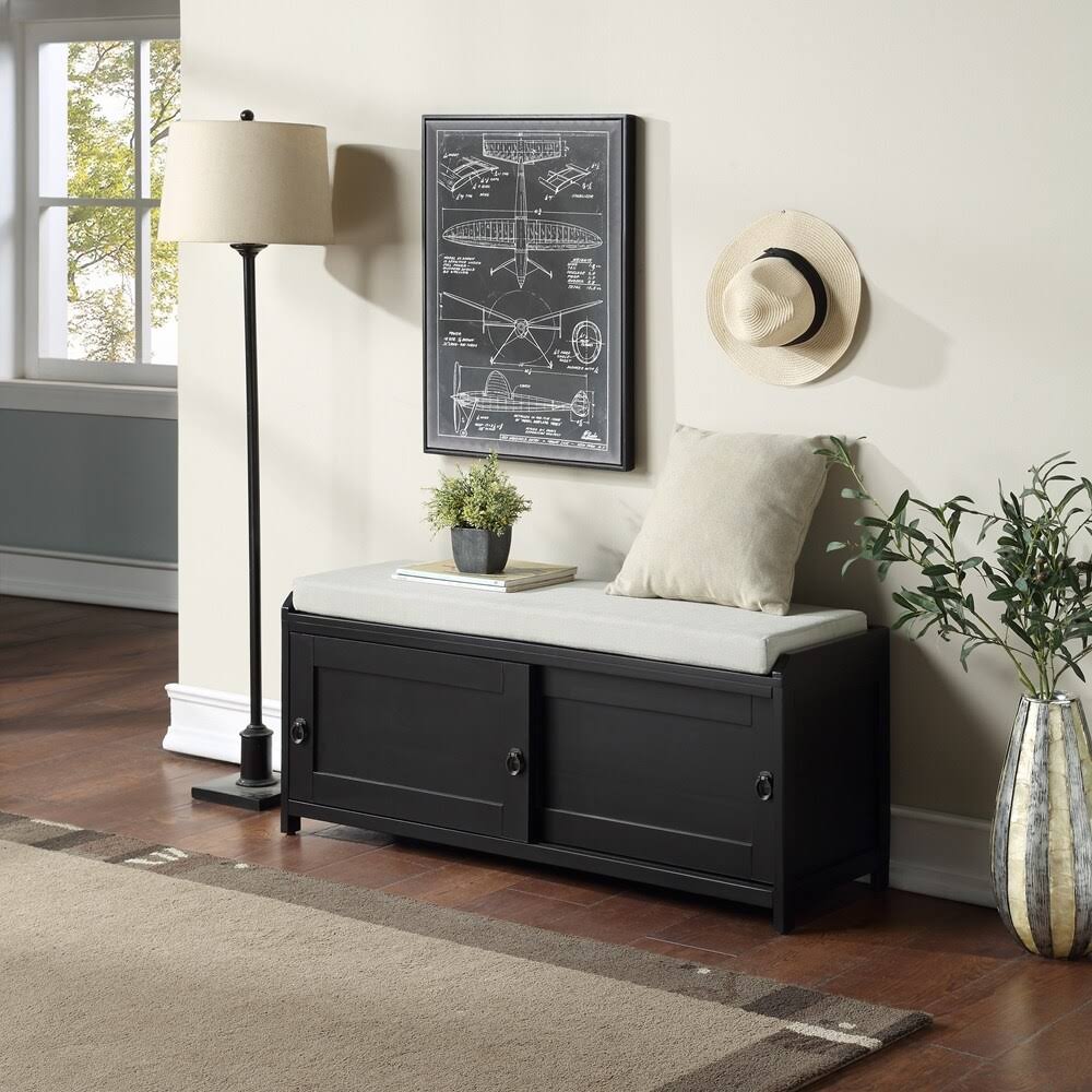 Grey Wood Storage Bench with Cabinets J860859